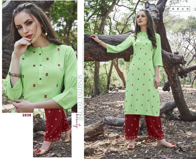 Tunic House Nirvi Fancy Ethnic Wear Rayon Kurti With Bottom Collection